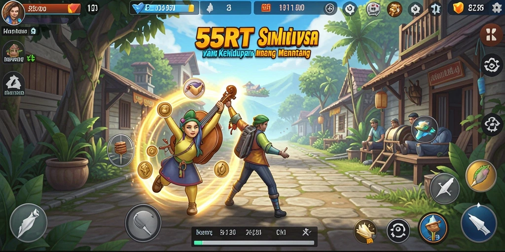 Screenshot gameplay <strong>55RT</strong> menunjukkan momen interaksi karakter yang dinamis.