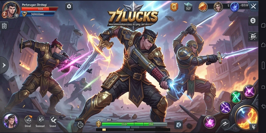 Tampilan gameplay menarik dalam 77LUCKS yang menunjukkan pertempuran strategis.