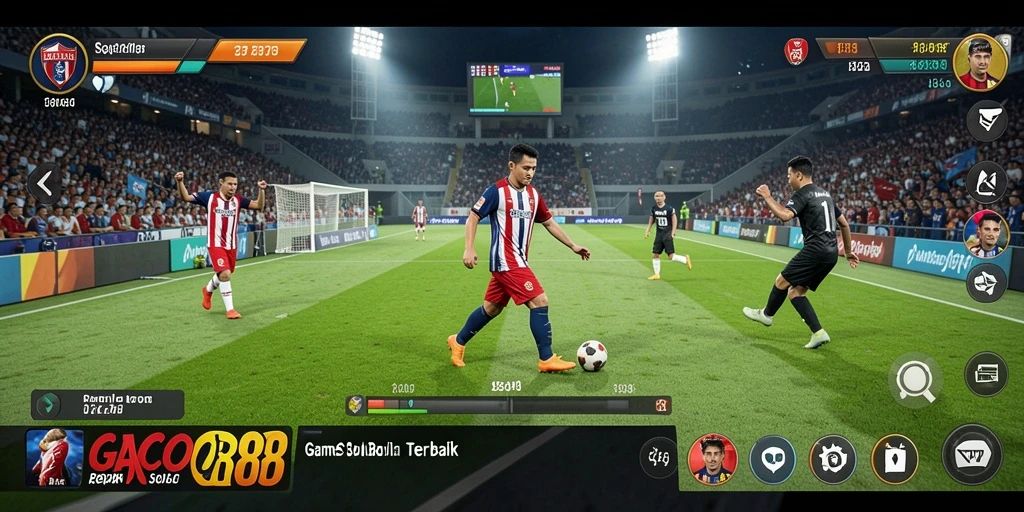 Tampilan gameplay GACOR88 dengan aksi sepak bola mendebarkan.