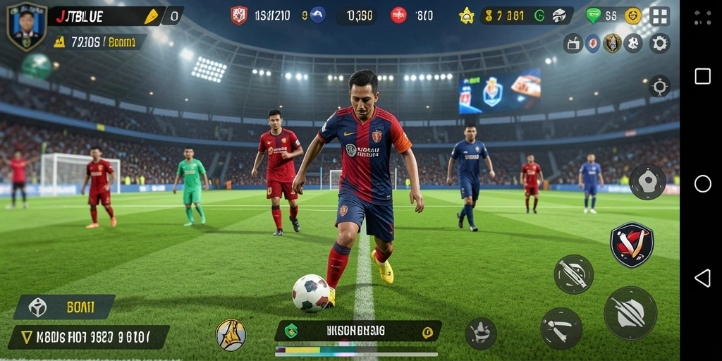 Screenshot gameplay JTBLUE menampilkan aksi sepak bola yang seru dan mendebarkan.