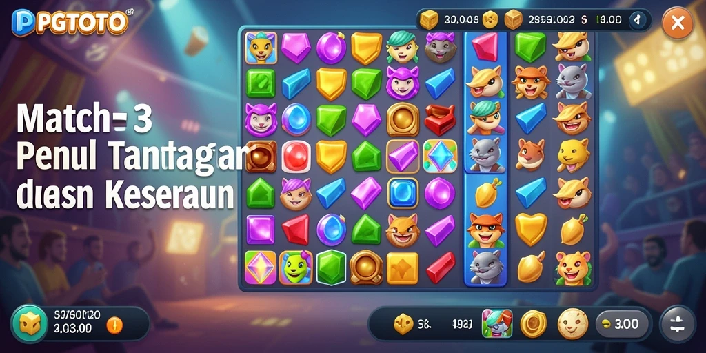 Tampilan gameplay PGTOTO dengan elemen Match-3 yang colorful.