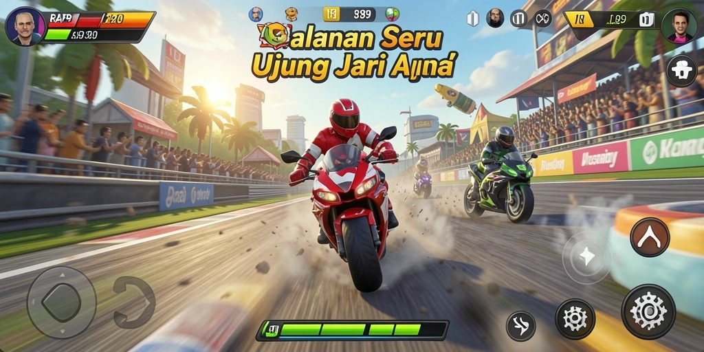 Screenshot menunjukkan aksi balapan mendebarkan di RAP89.