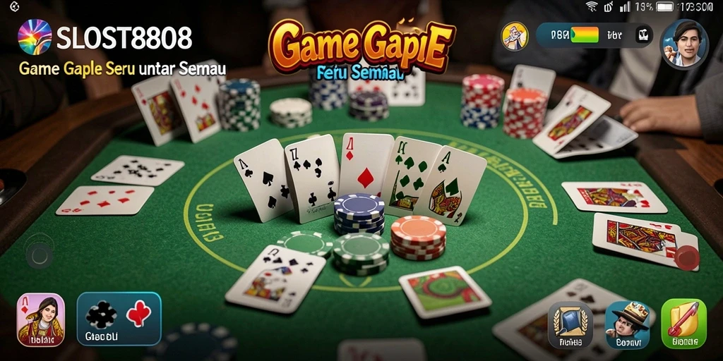 Screenshot gameplay SLOST8808 menunjukkan suasana permainan Gaple yang seru.