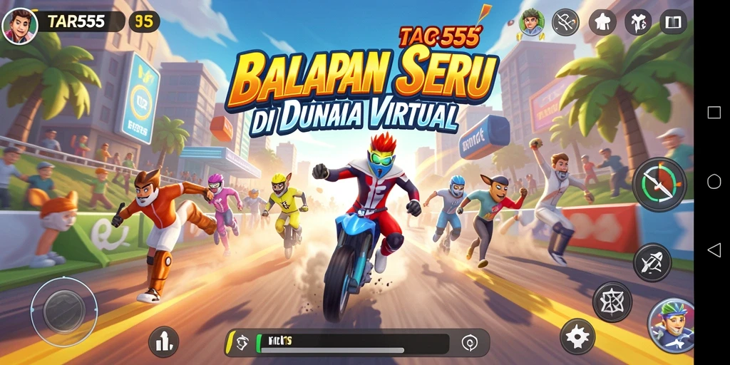 Tampilan gameplay TAR555 dengan mobil balap dan lintasan menantang.